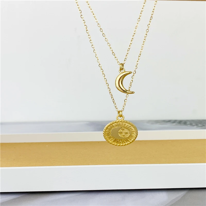 Europe and the United States  new coin double pendant creative retro clavicle chain monthly star star star titanium