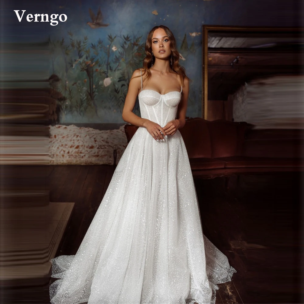 Verngo Glitter A Line Wedding Dress 2024 Spaghetti Straps Corset Sweetheart Bridal Dresses New 2024 Robe de mariage Plus Size