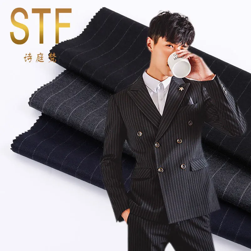 Factory Direct Spring Fashion Business Men's Suit Striped Fabric Suit Worsted Fabric Spot