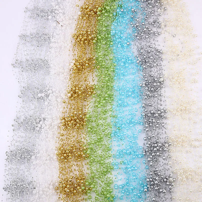 10m 3mm and 8mm Craft Square Imitation Pearl Beads Cotton Line Chain For DIY Wedding Party Decoration Party accessior