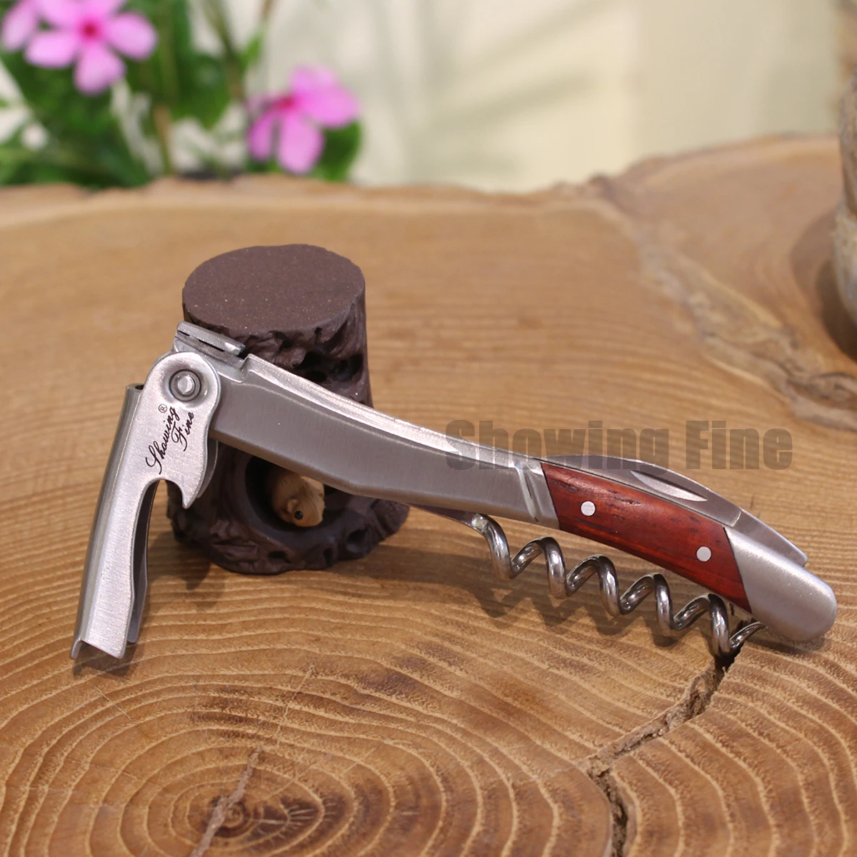 

Rosewood Waiter's Corkscrew Wine Opener Stainless Steel Bottle Opener with leather case