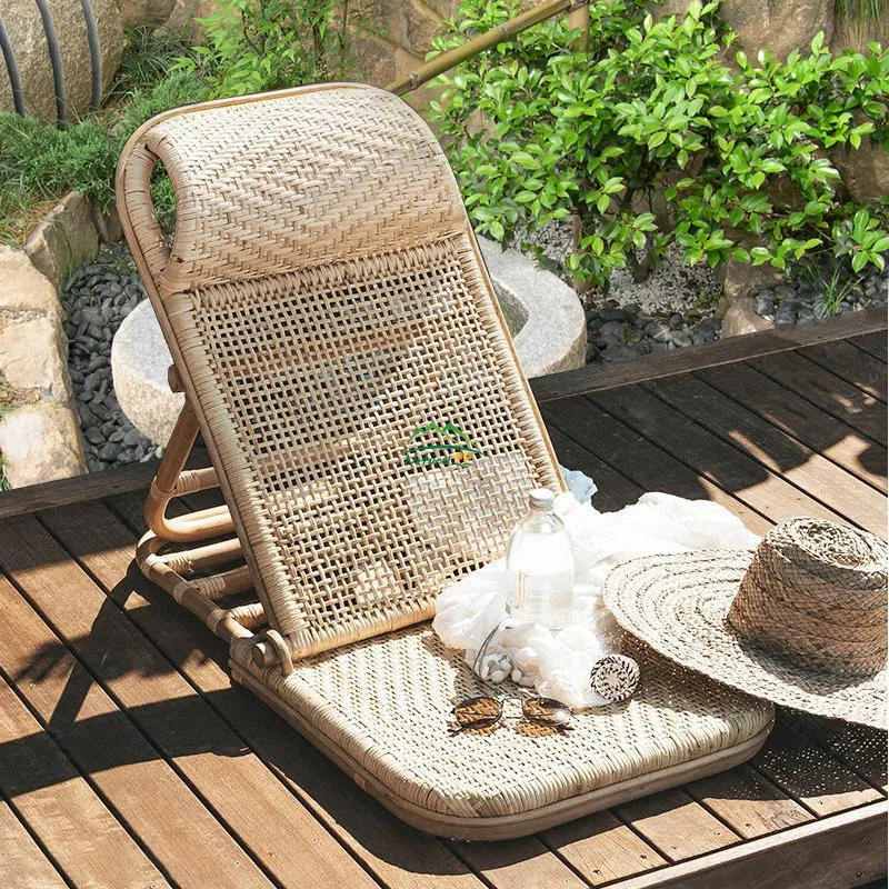 Rattan beach chair Handmade rattan folding beach chair with backrest portable multifunctional leisure chair