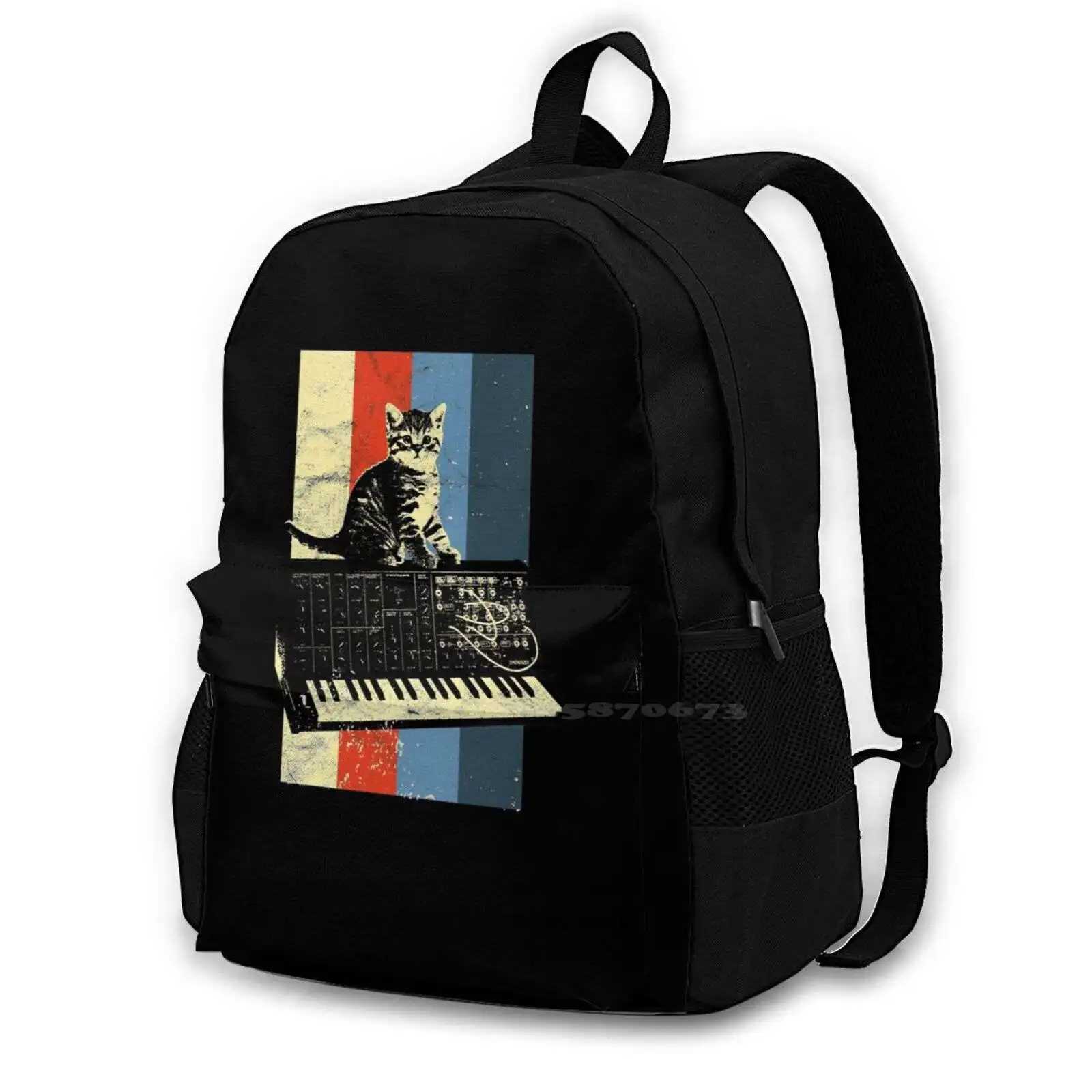 

Synthesizer & Cat Vintage Analog-Synth Techno Design New Arrivals Unisex Bags Student Bag Backpack Synthesizer Release Keyboard
