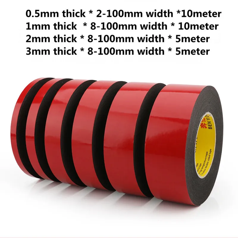 

0.5mm 1mm 2mm 3mm thick Black Sponge Double Sided Foam Adhesive Tapes 2mm 5mm 10mm 30mm 50mm 100mm width