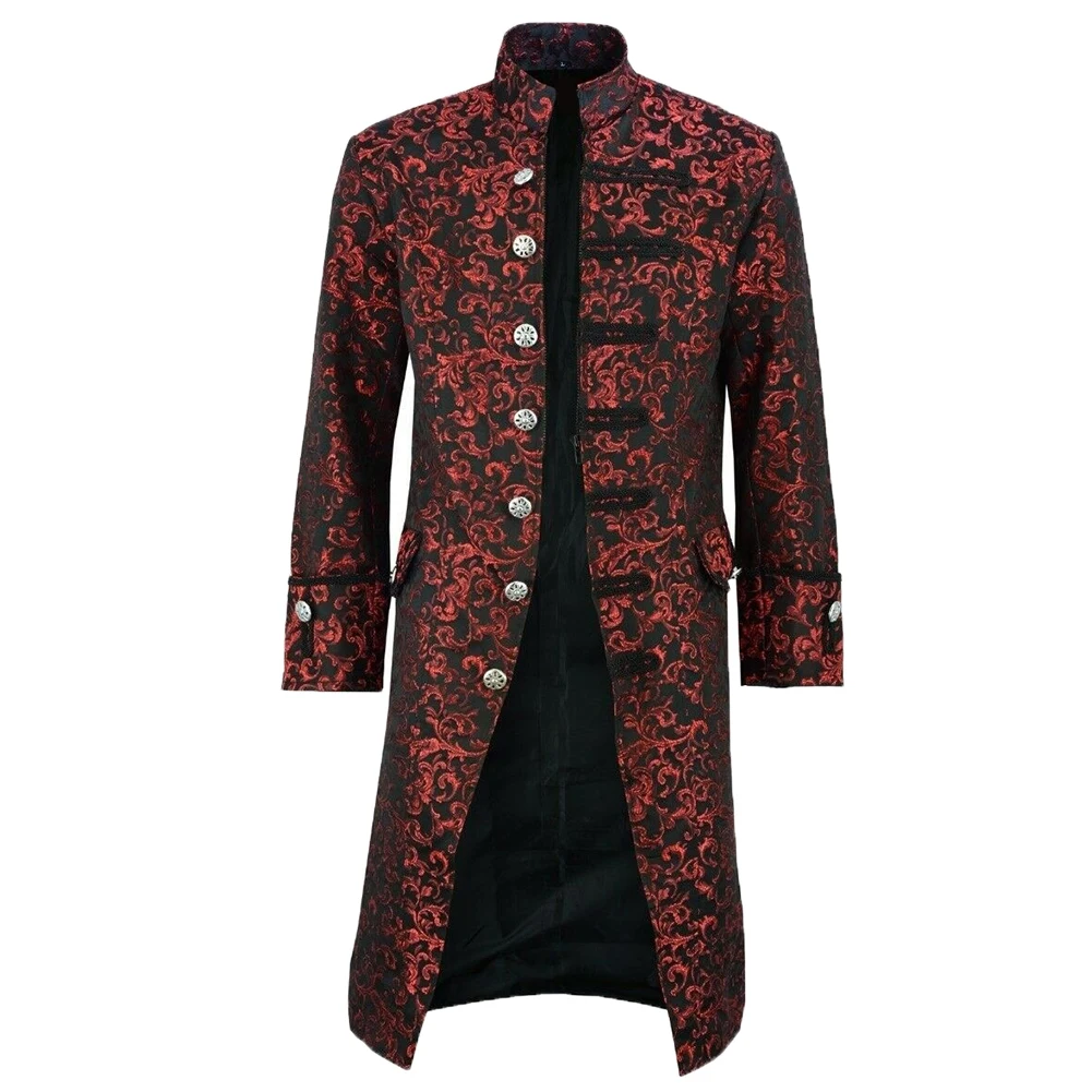 Gothic New Men\'s Vintage Tailcoat Jacket Gothic Steampunk Long Sleeve Jacket Victorian Dress Jacket Halloween Casual Button Clot