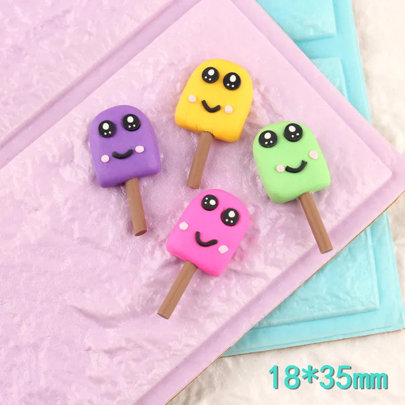 

Newest 50pcs 18*35mm Handmade Polymer Clay Smiling Face Ice Cream Resin Cabochon Ornament Accessories Material Clay Bead