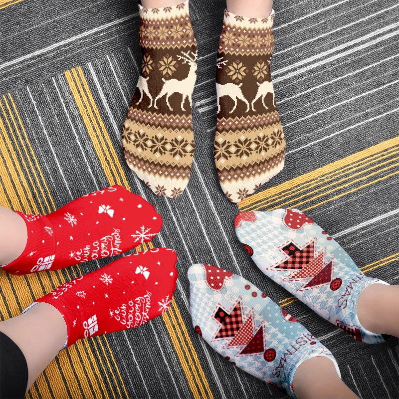 Fashion Red Elk Socks Christmas Themed Socks For Men And Women Breathable Cotton Sports Motion Ankle Socks Meias Femininas