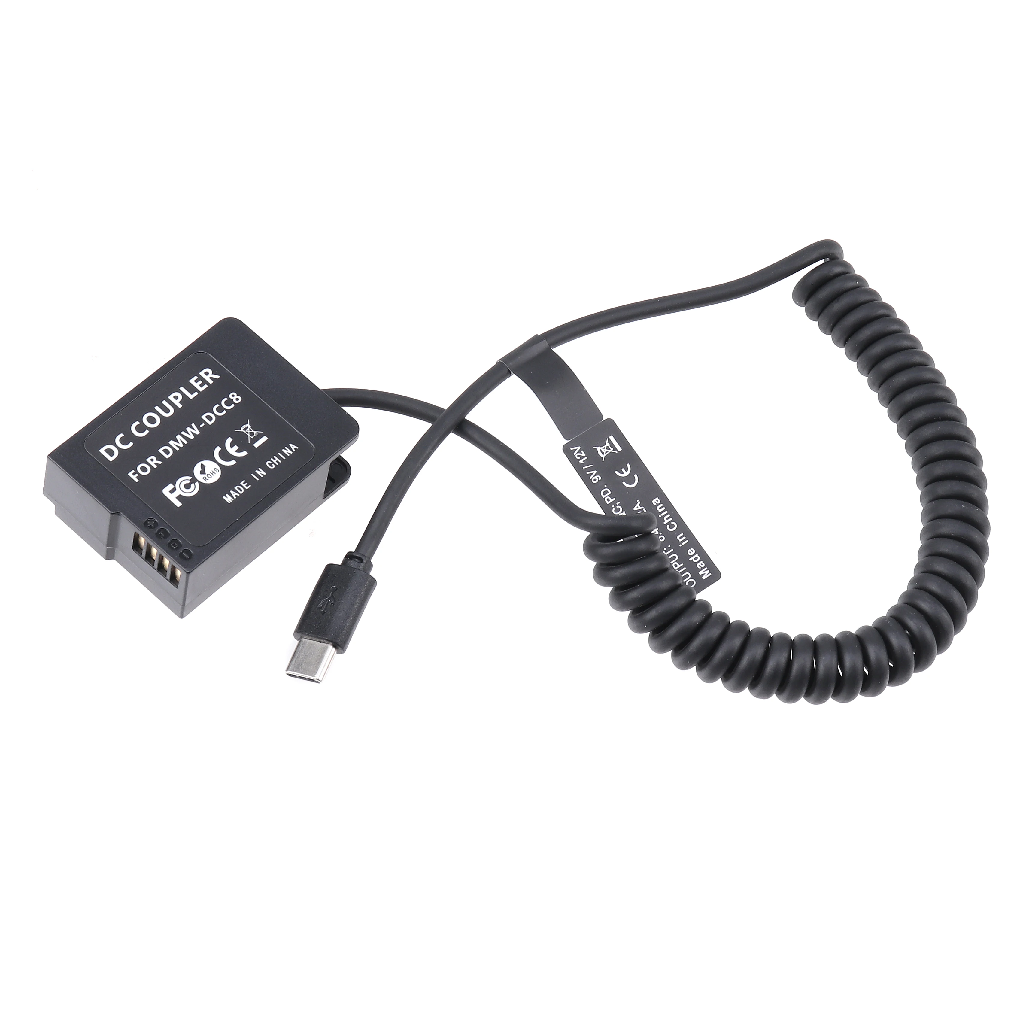 FOTGA DMW-BLC12/DCC8 Dummy Battery Power Adapter +Type C Cable for Panasonic FZ200 FZ300 FZ1000 FZ2000 FZ2500 G5 G6 G7 G80 G81