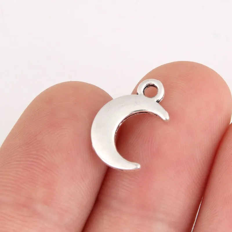 100pcs Silver Color 15x10mm Mini Moon Charms Nature Pendant Fit DIY Jewelry Making Handcrafted Accessories