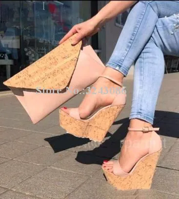 Lady New Platform Wedge Sandals Fashion One Ankle Strap Peep Toe Wedge Shoes Women Large Size Banquet Dress Shoes Dropship