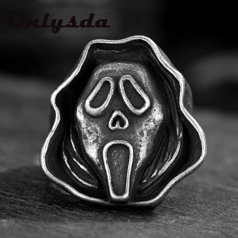 Calvarium Ghost Face Skull Ring Gothic316L Stainless Steel Biker Halloween Ring Motorcycle Band jewellery Boyfriend Gift For Man