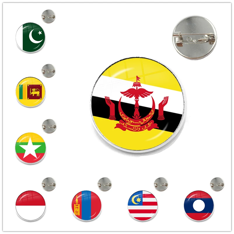 Pakistan,Brunei,Sri Lanka,Myanmar,Indonesia,Mongolia 20/25mm Glass Cabochon Brooches Collar Pins Jewelry For Wome Men Gift