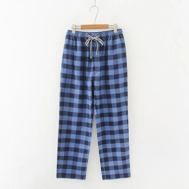 Spring Autumn Men 100% Cotton Sleep Bottoms Male Plus Size Lounge Nightwear Trousers Men Casual Loose Plaid Home Pants