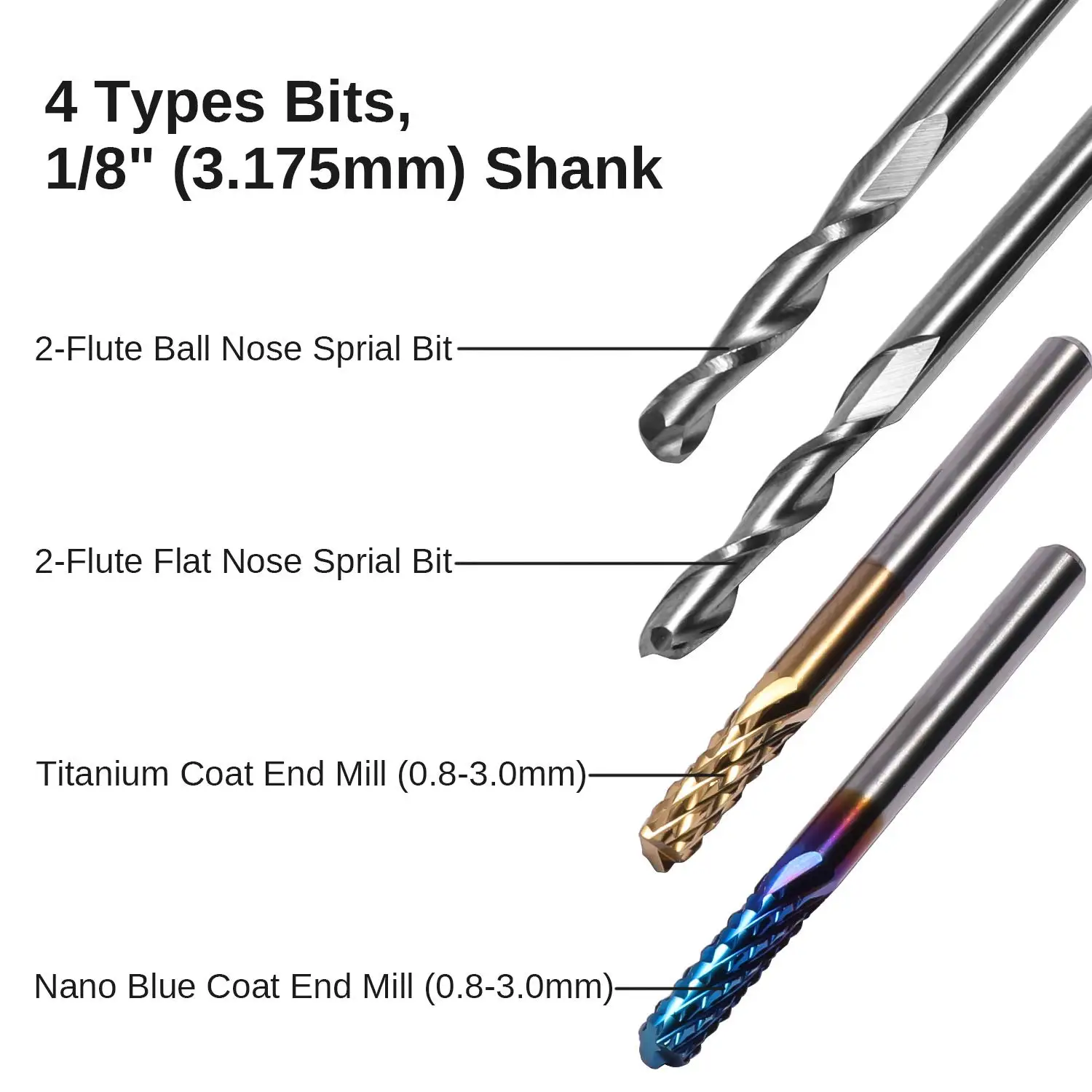 10/40pcs End Mill Engraving Bits Set 3.175mm Shank CNC Router Bits Ball Nose PCB Milling Cutter Carbide Milling Tools