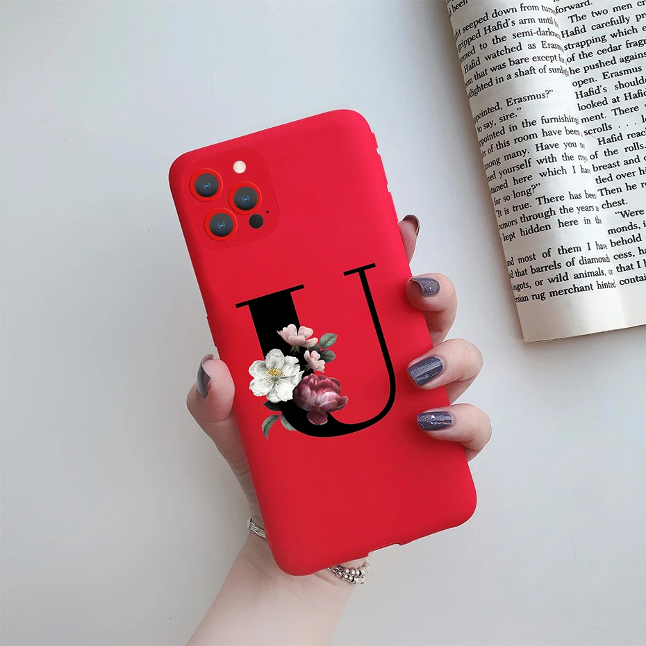 Custom Name Monogram Initial Letter Silicone Phone Case For iPhone 11 Pro  12 Pro Max X XR XS Max Red Flower Soft TPU Back Cover - AliExpress 202192403