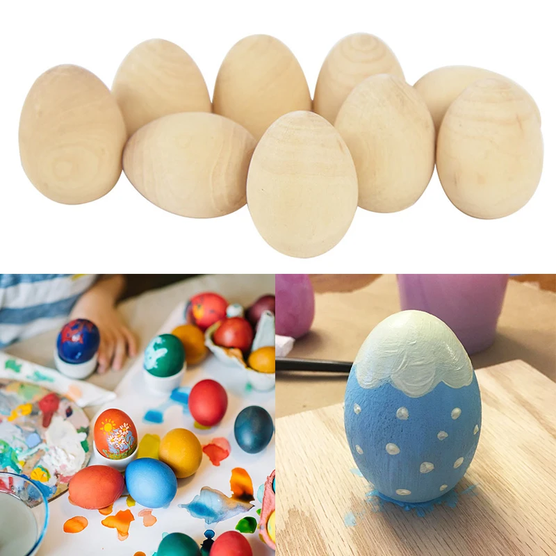 

5pcs Easter Wooden Eggs Child Hand Painted DIY Doodle Egg Natural Unfinished Wood Blank Egg Kids Toy Easter Gift Home Decoration