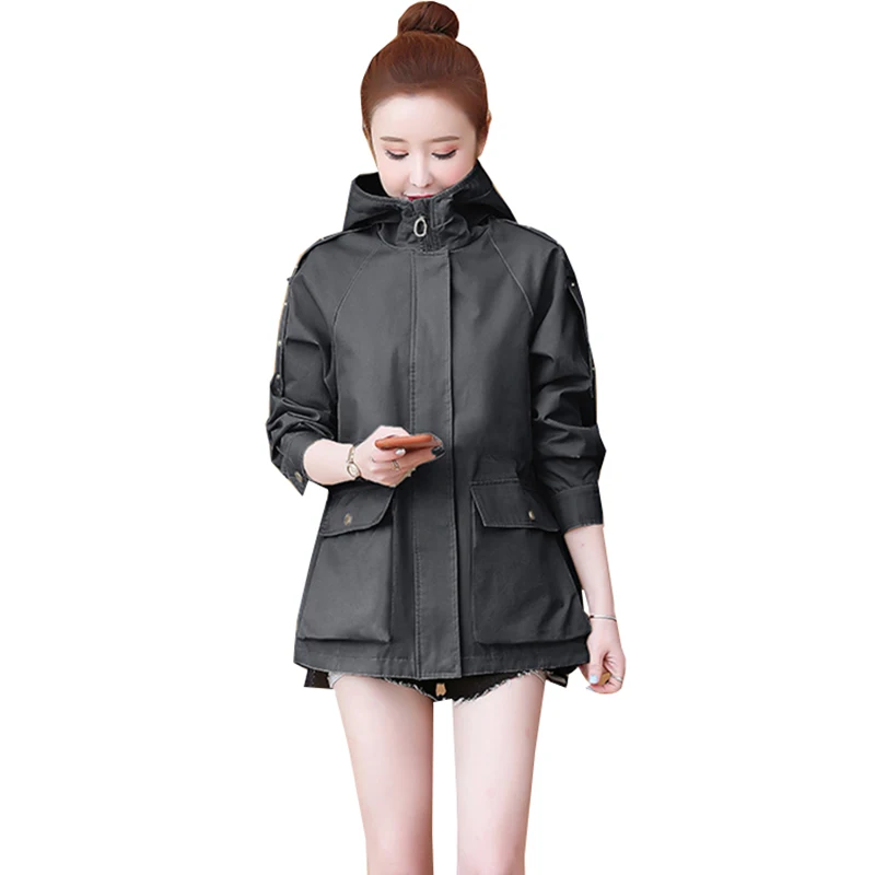 

Fashion Women Spring Windbreaker Coat 2022 Autumn Women Chic Trench Coat Short Jacket Korean Loose Vintage Hooded Lady Outerwear