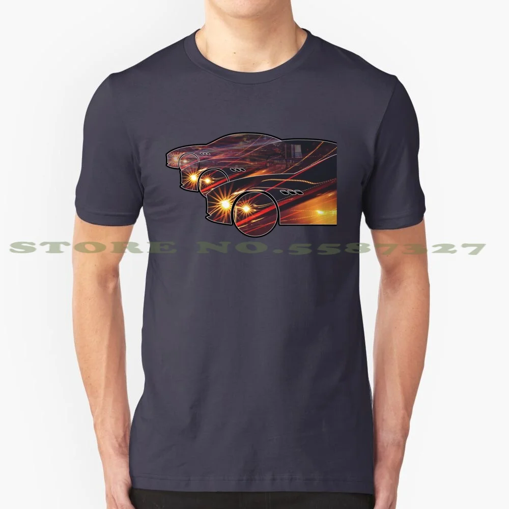 Trailing Light Trails Italian Car On Black 100% Cotton T-Shirt Italian Night Trails Trailing Headlights Shape Cars Super Sports