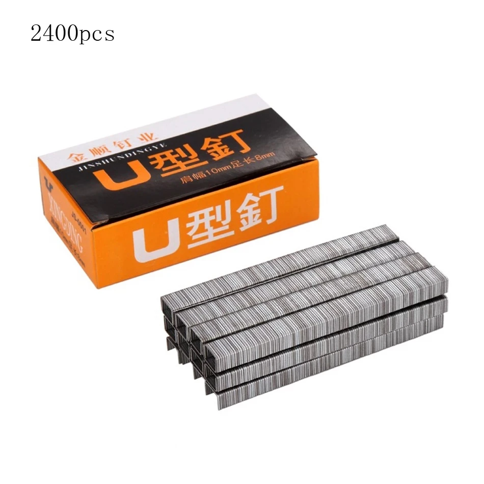 2400Pcs 1008F U ประเภทประตูรูปด้วยตนเองเย็บเล็บปืนสำหรับเฟอร์นิเจอร์ไม้ในครัวเรือน10.6มม.* 6.6มม.* 0.8มม.