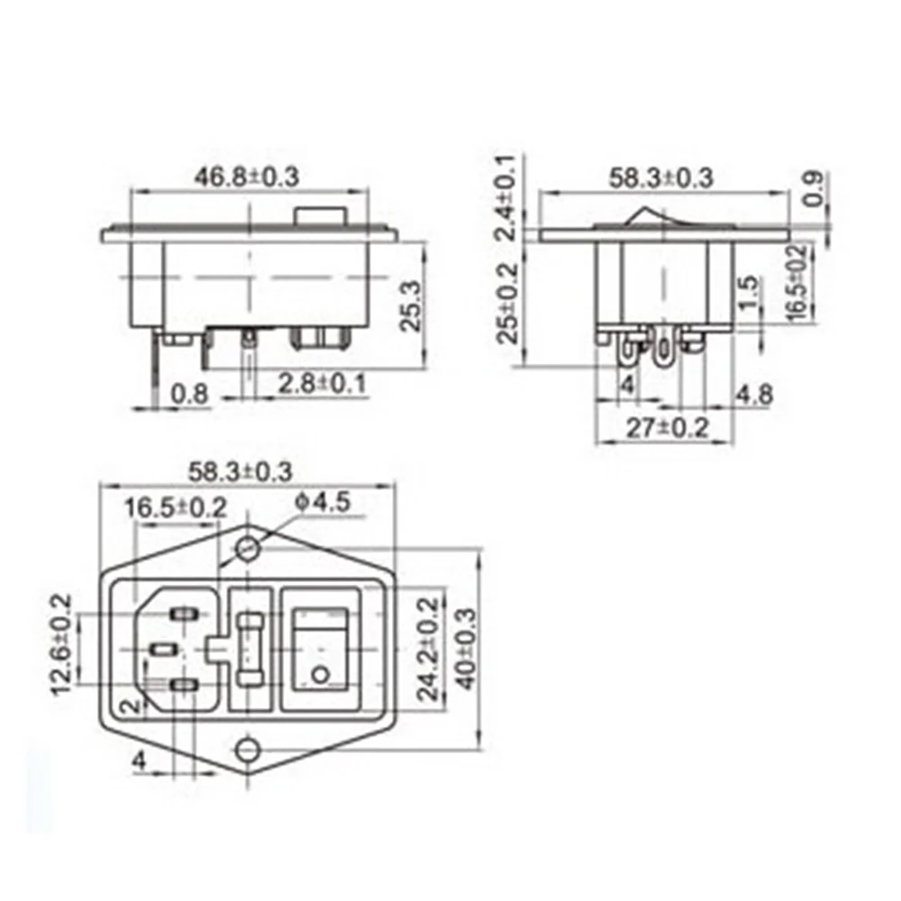 AC-01A Power Rocker Switch IEC 3 Pin 320 C14 Inlet Power Sockets Switch Connector Plug 10A 250V