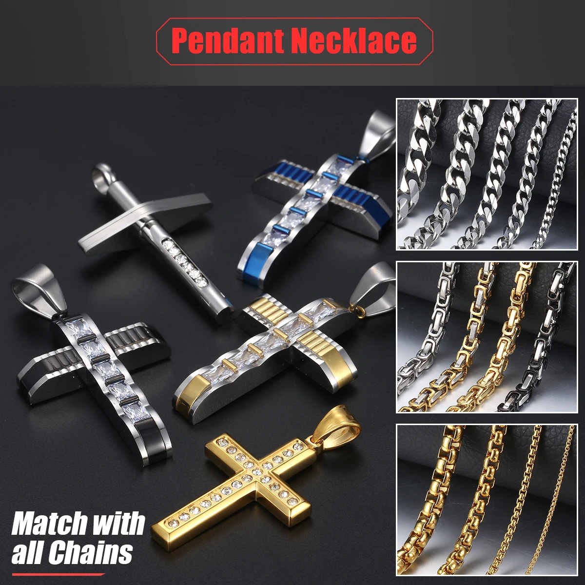 Stainless Steel Cross Pendant For Men Boys Gold Color Silver Color Prayer Jesus Fashion Jewelry Accessories Hip Hop Wholesale