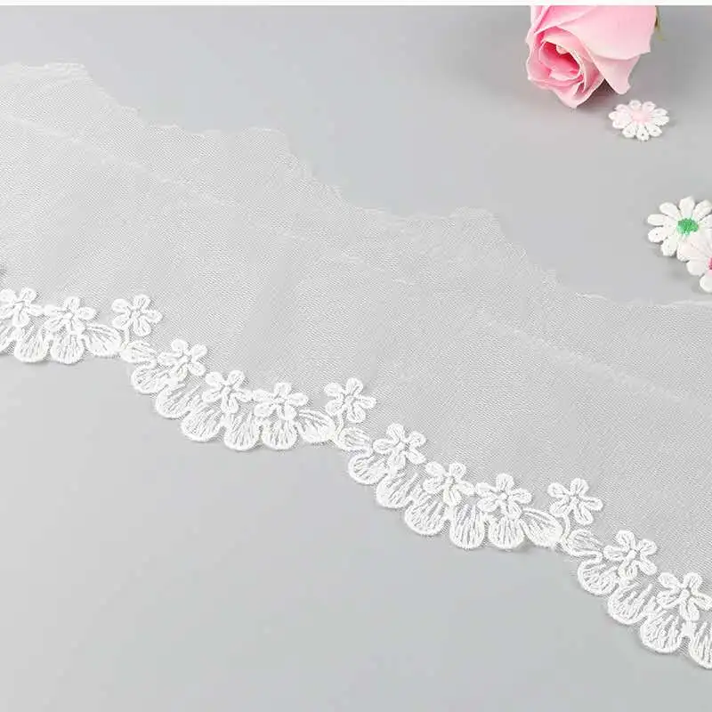 3Yards  White Embroidered Lace Ribbon Mesh Lace Fabric Handmade DIY Skirt Sewing Craft Decoration Lace Trim 10cm Width