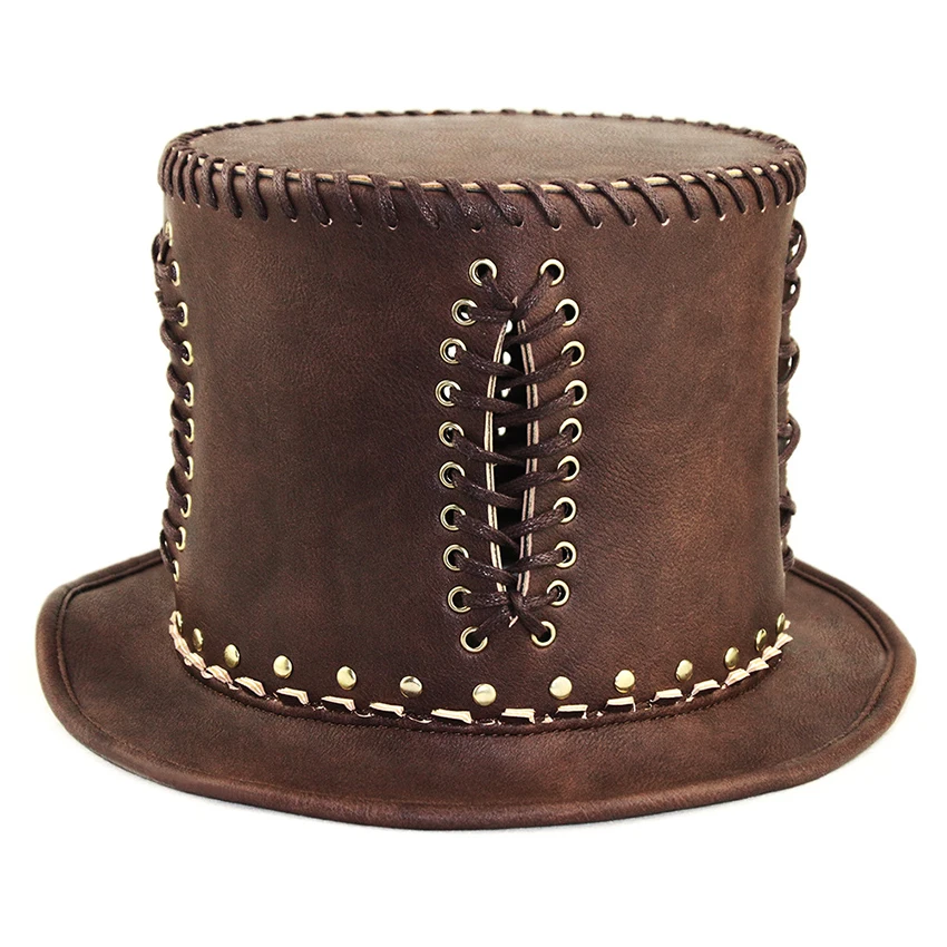 Steampunk cappello retrò Cosplay magico piatto formale divertente cappello da festa accessori di Halloween puntelli da dottore della febbre adulto realizzato in pelle