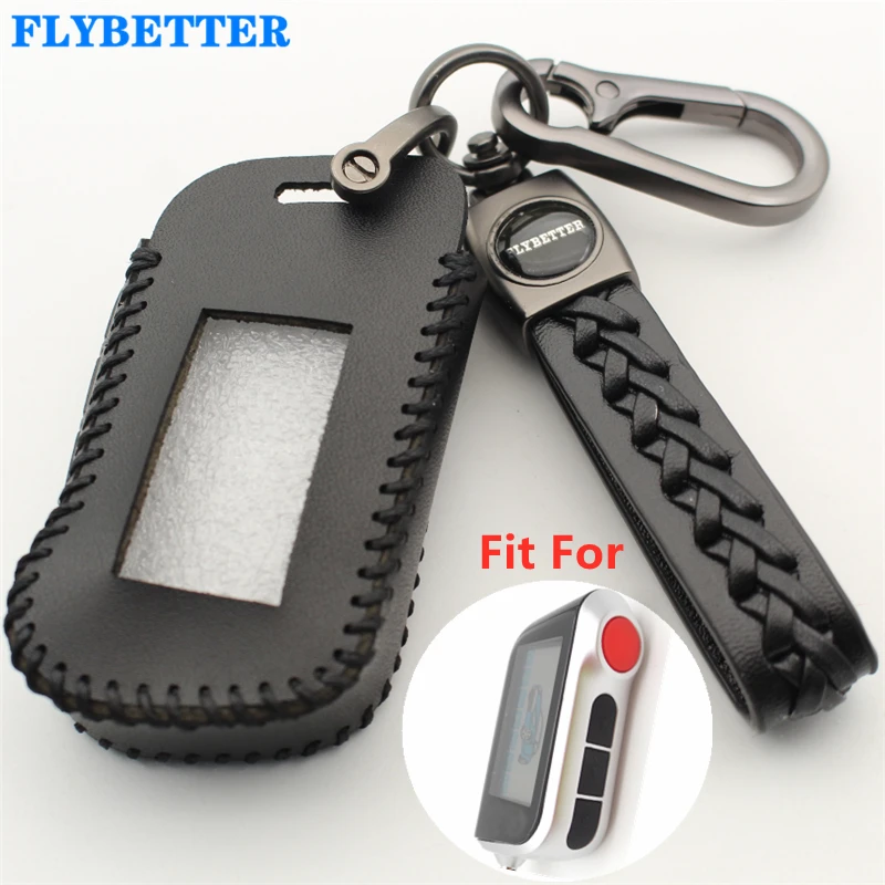FLYBETTER Genuine Leather 4Button Key Case Cover For Starline A93/A63/A96 Two Way Car Alarm System Keychain L613