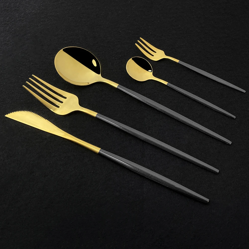 30Pcs Dinnerware Sets White Gold Cutlery Set Stainless Steel Golden Cutlery Tableware Set Western Spoon Fork Knife Flatware Set