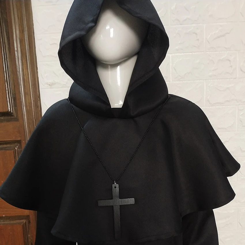 Medieval Monk Priest Plague Doctor Costumes Kids Christianity Cosplay Mask Latex Halloween Costumes for Kids Christian Cross