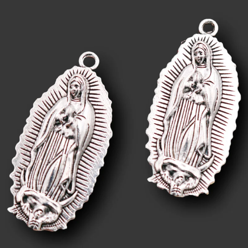 5pcs Silver Plated Catholic Virgin Mary Pendants Retro Necklace Earrings Metal Accessories DIY Charms For Jewelry Crafts Making