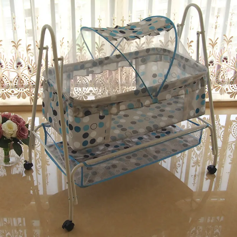 Baby Cradle, Multifunctional Infant Rocking Bed, Newborn Hammock Swing With 4 Wheels & Mosquito Net