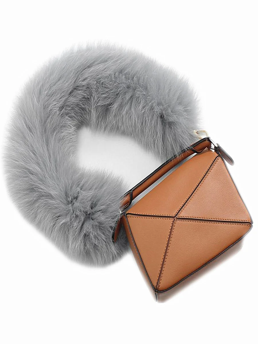 60cm Replacement Bag Strap Genuine Real Fox Fur Handbag Shoulder Straps Handle For Women Purse Belts Winter Accessories R52