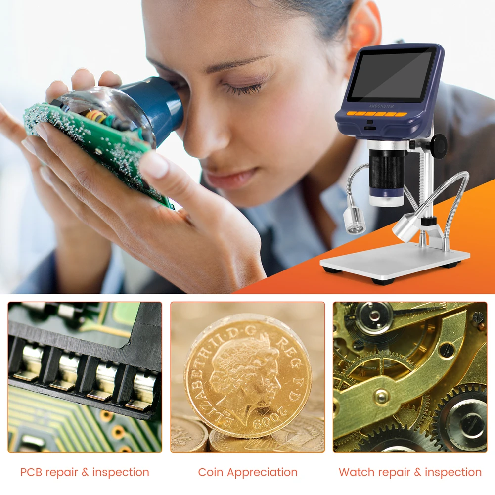 

2MP 1080P 4.3" IPS Screen 220X Digital Microscope for Phone Repair Soldering Tool BGA SMT Jewelry Appraisal Biologic Endsocope
