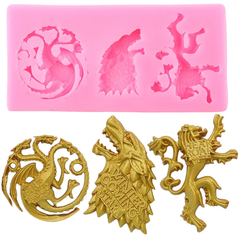 Lion Wolf Dragon Silicone Mold Deer Fish Bird Fondant Molds Cake Decorating Tools Family Emblem Cupcake Chocolate Candy Moulds