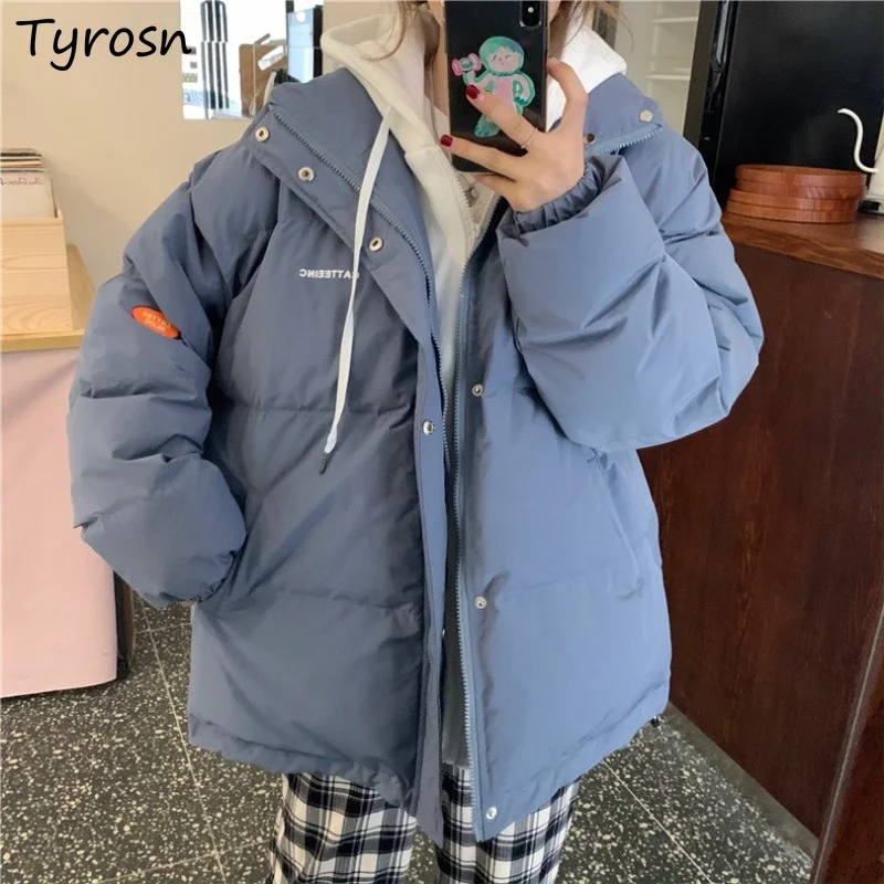 

Parkas Women Ulzzang Hooded Patchwork Fake Two Piece Design Thicken Short Style Warm Coats Zip-up Fashion All-match Casual Bf