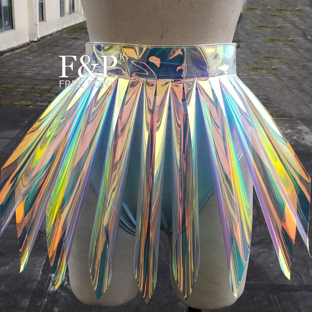 Handmade Plus Size Clothing Holographic Plastic PVC Tutu Skirt Drag Queen Costume  Burning Man Festival  Pole Dance Bottom