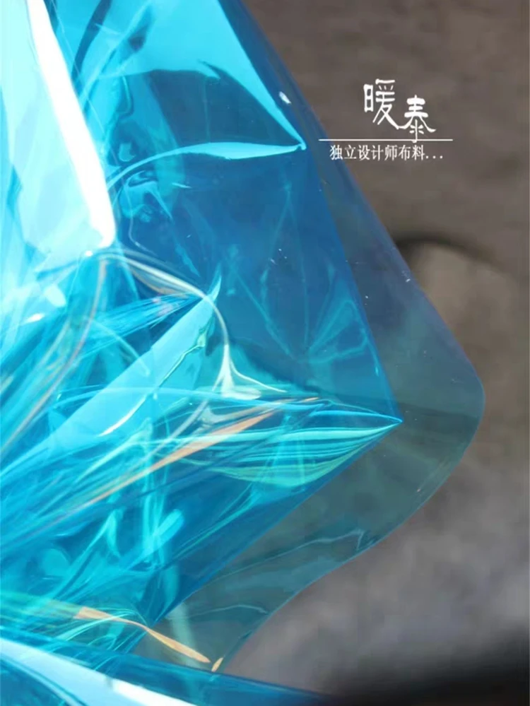 0.3mm TPU Fabric Peacock Blue PVC Jelly Plastic Film Waterproof DIY Raincoat Coat Crystal Bag Decor Clothes Designer Fabric