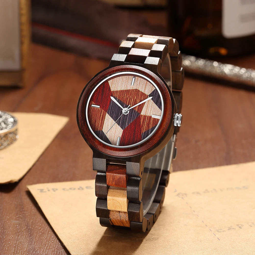Fashion Personality Women Wooden Watch Elegant Quartz Wristwatch Female Colorful Wood Strap Simple Luxury Dial Waterproof relogi