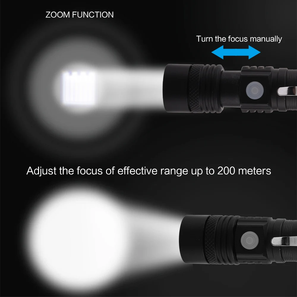 BORUiT C6 LED Zoomable Flashlight USB Rechargeable 800LM Super Bright Torch Waterproof Camping Fishing Emergency Lantern