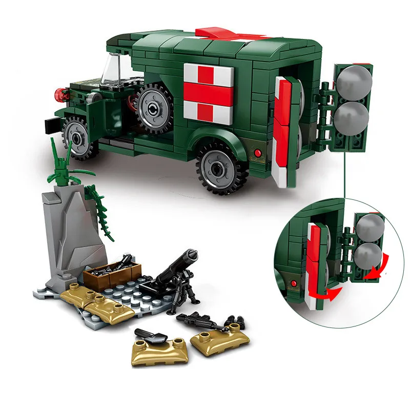 

2022 Military Ambulance World War WW2 SWAT Police Soldiers Military Medical Vehicle Building Block Bricks Kids Toys Christmas