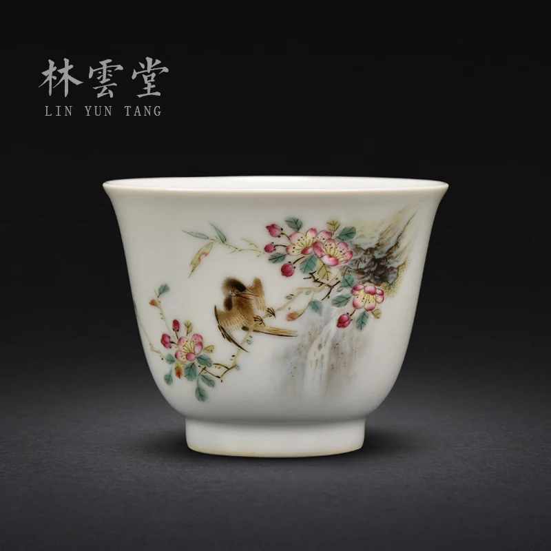 

hand painted nestling flower grass stone powder Master Cup single cup Jingdezhen handmade ceramic kungfu tea cup