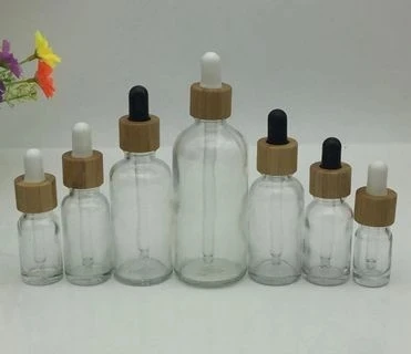 

30ml clear glass dropper bottle cosmetic skin care product bamboo cap wood grain cover essential oil essence packaging container