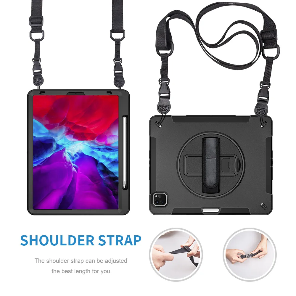 Heavy Duty Rugged Shockproof Cover For iPad Pro 12.9 inch 2018 2020 2021 2022 iPad Air 13 2024 Rotating Handle Stand Tablet Case