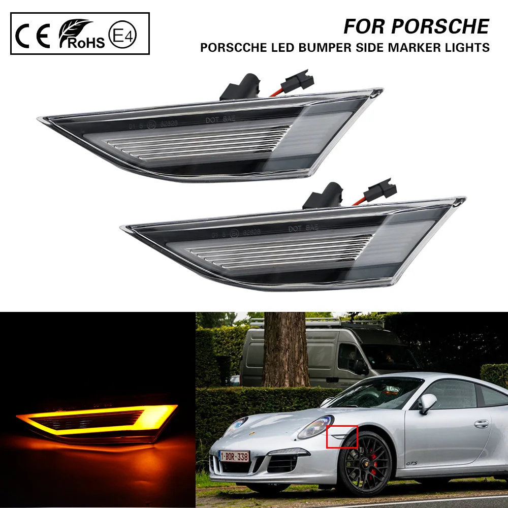 

2Pcs LED Front Side Marker Lights Turn Signal Lamp For PORSCHE 991 Carrera S 4 4S GTS GT3 Turbo Targa 718 Boxster Cayman GT4