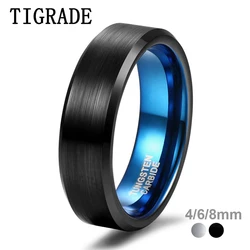 Tigrade Men Tungsten Ring 4/6/8mm Black Man Rings Women Finger Band Blue Inside Cool Ring Classic Wedding Band Engagement