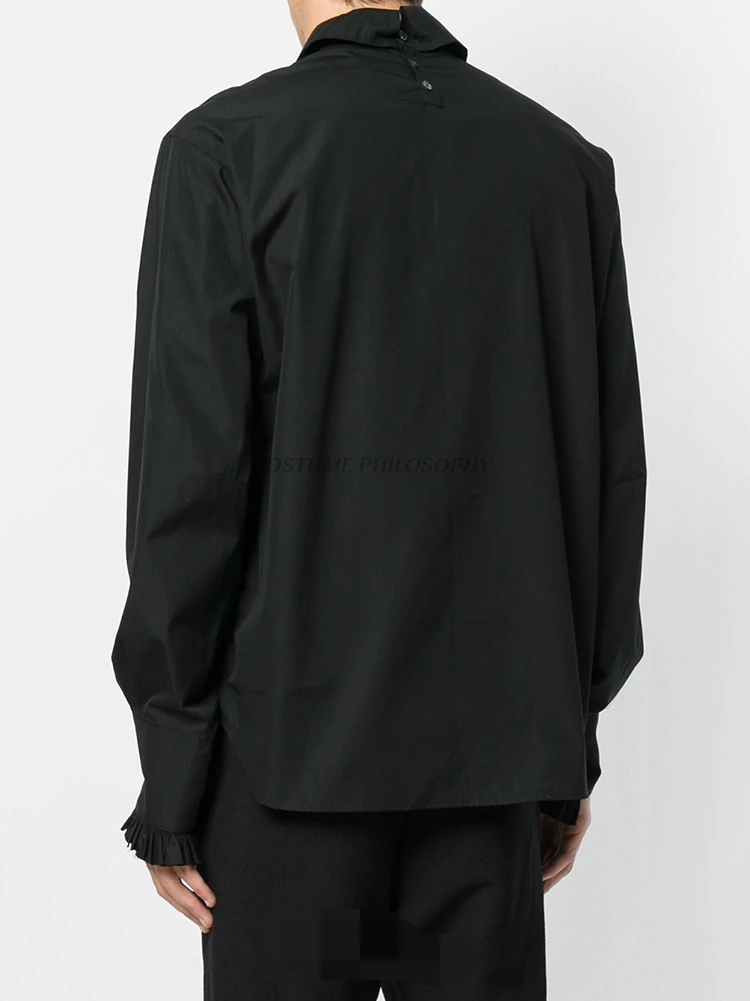 

Men's Long Sleeve Shirt Spring And Autumn New Solid Color Square Collar Glans Long Sleeve Shirt Tassel Cuff Buckle Design