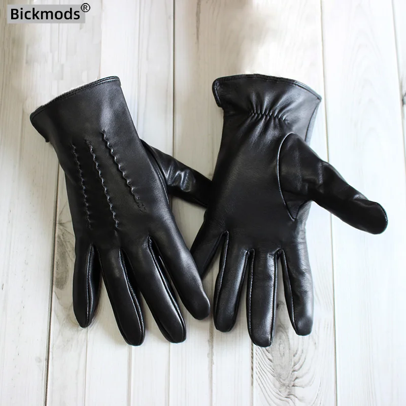 

Men's Summer Leather Driving Driver's Gloves Thin Unlined Sheepskin Fashion Striped Style Black Spring and Autumn Fingers