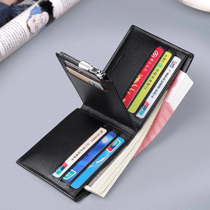 Men Wallet Genuine Leather Casual Bifold Wallet Design Card Holder Organized Slim