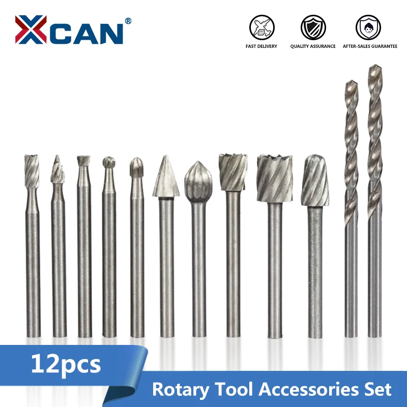 

XCAN Twist Drill Bit 12pcs HSS Routing Router Drill Bits for Dremel Carbide Rotary Burrs Wood Metal Root Carving Milling Cutter